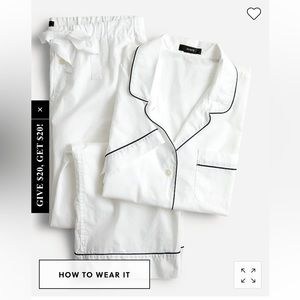 Jcrew white End-on-end cotton long-sleeve pajama set